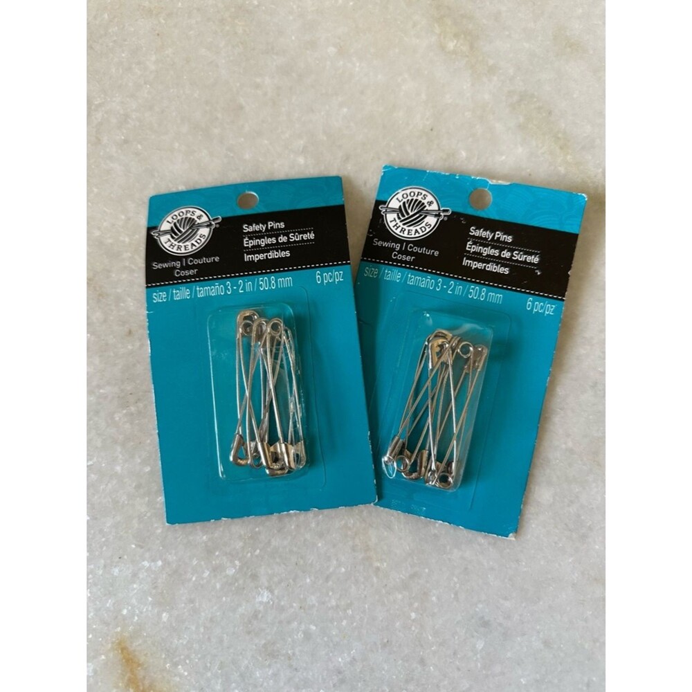 Loops & Threads 2" Silver Safety Pins 2 pks of 6 (12 total) Sewing Crafting NWT